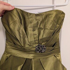 Green Satin Strapless Dress (Worn Only Once)